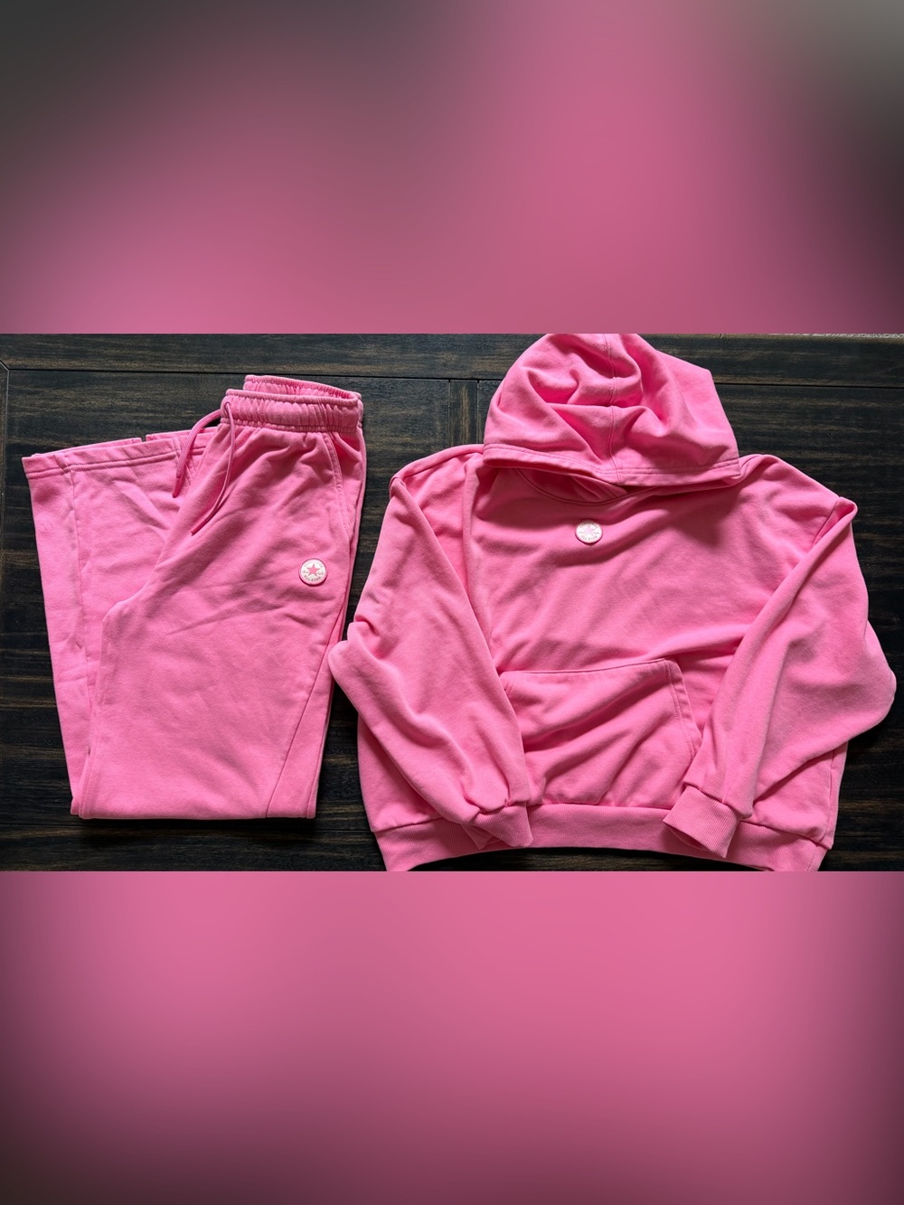 Converse, Girls' Pink Hooded Sweatshirt & Wide Leg Sweatpants - XL (12-15 yrs)
